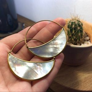 Crescent Hoop Earrings-Mother of Pearl and Brass